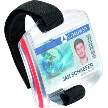 Durable Outdoor Secure ID Badge Holder With Arm Band, 2-9/10&quot; x 3-4/5&quot;, Adjustable Strap, Plastic, Transparent, 10/BX