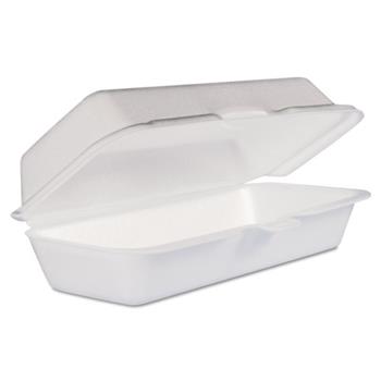 Dart Hot Dog Container with Clamshell, Foam, Oblong, 7-1/10&quot; x 3-4/5&quot; x 2-3/10&quot;, White, 500/Carton