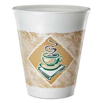 Dart Cafe Cups, Foam, 8oz, Brown/White with Green Accents, 25/Pack