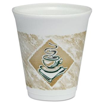 Dart Caf&#233; G Cups, Foam, 8oz, White/Brown with Green Accents, 1000/Carton
