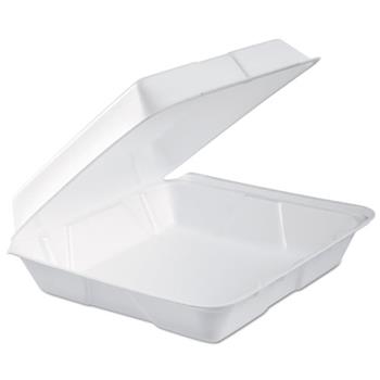 Dart Foam Hinged Lid Container, 1-Comp, 9.3 x 9 1/2 x 3, White, 100/Bag, 2 Bag/Carton