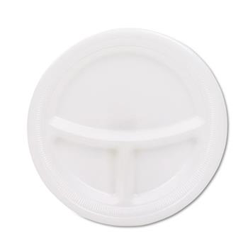 SOLO Cup Company 3 Compartment Round Plates, Mediumweight. Foam, 9&quot;, White, 125 Plates/Pack