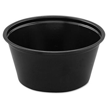 SOLO Cup Company Portion Cups, 2 oz, Polystyrene, Black, 250/Bag, 10 Bags/Carton