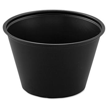 SOLO Cup Company Polystyrene Portion Cups, 4oz, Black, 250/Bag, 10 Bags/Carton
