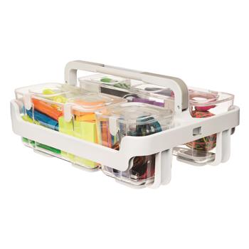 deflecto Stackable Caddy Organizer with 3 Containers, 14&quot; x 6.5&quot; x10.5&quot;, Clear/White