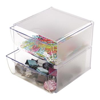 deflecto Stackable Cube Organizer, 2 Drawer with Clip, 6&quot; x 6&quot; x 7 1/4&quot;, Clear