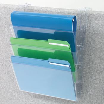 deflecto Stackable DocuPocket&#174; for Partition Walls, Letter Size, 3 Pockets, 13&quot; x 7&quot; x 4&quot;, Clear