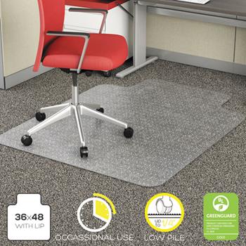 deflecto EconoMat Occasional Use Chair Mat for Carpet, 36&quot; x 48&quot;, w/ Lip, Clear