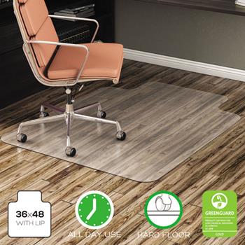 deflecto EconoMat Occasional Use Chair Mat for Hard Floors, 36&quot; x 48&quot;, w/ Lip, Clear