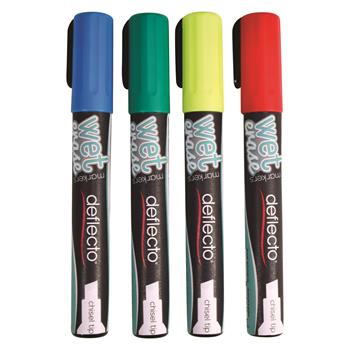 deflecto Wet Erase Markers, Chisel, Primary Colors, 4/PK
