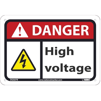 NMC Danger Sign, High Voltage, 7&#39;&#39; x 10&#39;&#39;, Rigid Plastic