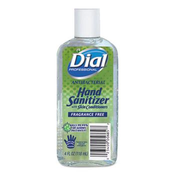 Dial Professional Antibacterial Hand Sanitizer with Moisturizers, 4oz Bottle, 24/Carton