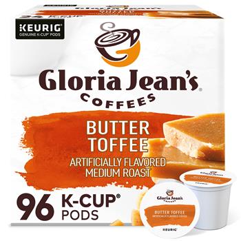 Gloria Jean&#39;s Butter Toffee Coffee K-Cup Pods, 4 Boxes of 24 Pods, 96/Carton