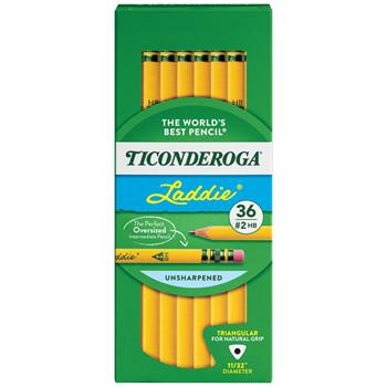 Dixon Ticonderoga Laddie Tri-Write Pencil, HB #2, Yellow Barrel, 36/Box