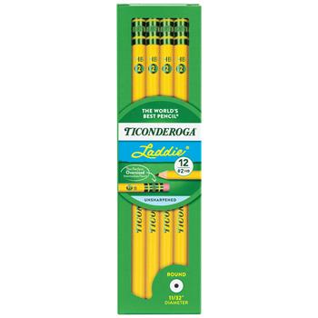Dixon Ticonderoga Laddie Woodcase Pencil w/ Eraser, HB #2, Yellow, Dozen
