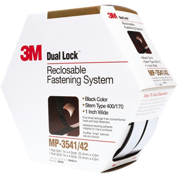 3M Dual Lock™ MP3541/42 Mini Pack Fasteners, 1&quot; x 15&#39;, Black, 5/CS