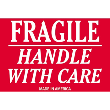W.B. Mason Co. Labels, Fragile- Handle With Care, 2 in x 3 in, Red/White, 500/Roll
