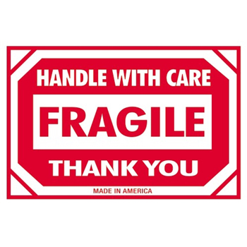 W.B. Mason Co. Labels, Fragile- Handle With Care- Thank You, 2 in x 3 in, Red/White, 500/Roll