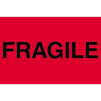 W.B. Mason Co. Labels, Fragile, 2 in x 3 in, Fluorescent Red, 500/Roll