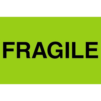 W.B. Mason Co. Labels, Fragile, 2 in x 3 in, Fluorescent Green, 500/Roll