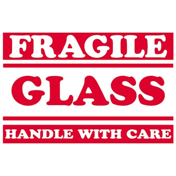 W.B. Mason Co. Labels, Fragile- Glass- Handle With Care, 2 in x 3 in, Red/White, 500/Roll