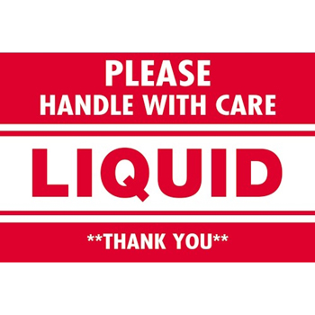 W.B. Mason Co. Labels, Please Handle With Care- Liquid- Thank You, 2 in x 3 in, Red/White, 500/Roll