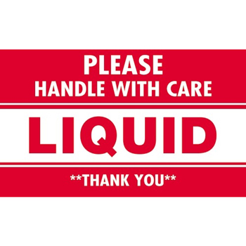 W.B. Mason Co. Labels, Please Handle With Care- Liquid- Thank You, 3 in x 5 in, Red/White, 500/Roll