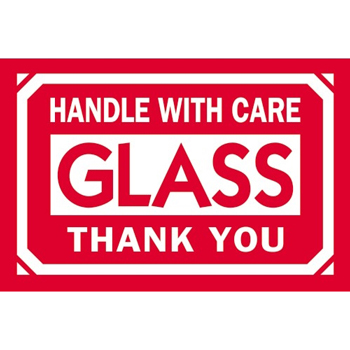 W.B. Mason Co. Labels, Handle With Care- Glass- Thank You, 2 in x 3 in, Red/White, 500/Roll