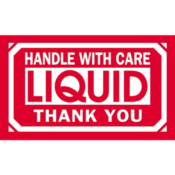 W.B. Mason Co. Labels, Handle With Care- Liquid- Thank You, 3 in x 5 in, Red/White, 500/Roll
