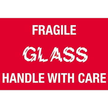 W.B. Mason Co. Labels, Fragile- Glass- Handle With Care, 2 in x 3 in, Red/White, 500/Roll