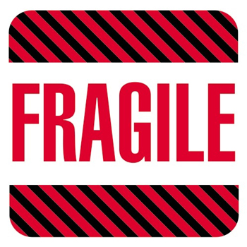 W.B. Mason Co. Labels, Fragile, 4 in x 4 in, Red/White/Black, 500/Roll