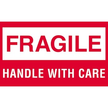 W.B. Mason Co. Labels, Fragile Handle With Care, 3 in x 5 in, White/Red, 500 Labels/Roll