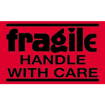 W.B. Mason Co. Labels, Fragile Handle With Care, 3 in x 5 in, Fluorescent Red, 500/Roll