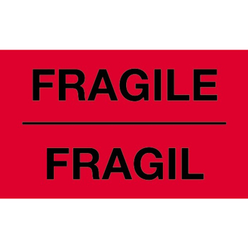 W.B. Mason Co. Bilingual Labels, Fragile / Fragil, 3 in x 5 in, Fluorescent Red, 500/Roll