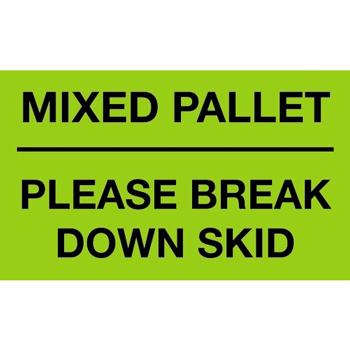 W.B. Mason Co. Labels, Mixed Pallet- Please Break Down Skid, 3 in x 5 in, Fluorescent Green, 500/Roll