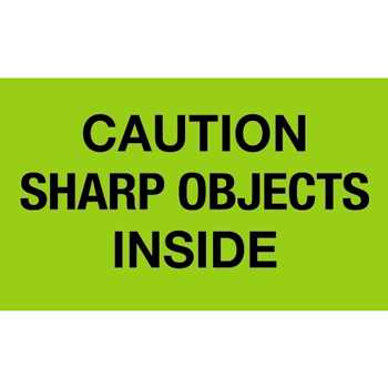 W.B. Mason Co. Labels, Caution Sharp Objects Inside, 3 in x 5 in, Fluorescent Green, 500/Roll