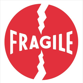 W.B. Mason Co. Labels, Fragile, 4 in x 4 in, Red/White, 500/Roll