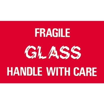W.B. Mason Co. Labels, Fragile- Glass- Handle With Care, 3 in x 5 in, Red/White, 500/Roll