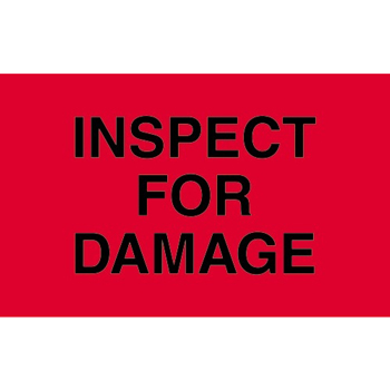 W.B. Mason Co. Labels, Inspect For Damage, 1-1/4 in x 2 in, Fluorescent Red, 500/Roll
