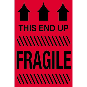 W.B. Mason Co. Labels, This End Up- Fragile, 4 in x 6 in, Fluorescent Red, 500/Roll