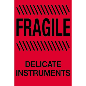 W.B. Mason Co. Labels, Fragile- Delicate Instruments, 4 in x 6 in, Fluorescent Red, 500/Roll