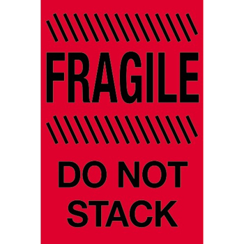W.B. Mason Co. Labels, Fragile- Do Not Stack, 4 in x 6 in, Fluorescent Red, 500/Roll