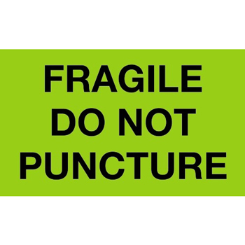 W.B. Mason Co. Labels, Fragile- Do Not Puncture, 3 in x 5 in, Fluorescent Green, 500/Roll