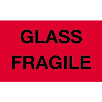 W.B. Mason Co. Labels, Glass- Fragile, 3 in x 5 in, Fluorescent Red, 500/Roll
