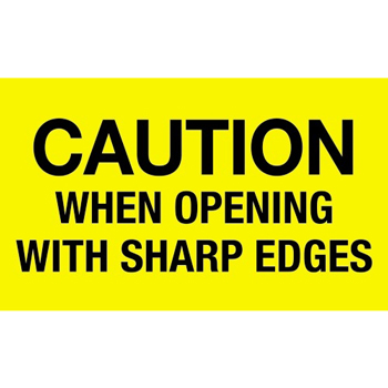 W.B. Mason Co. Receiving Labels, Caution When Opening With Sharp Edges, 3 in x 5 in, Fluorescent Yellow, 500/Roll