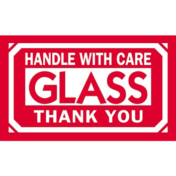 W.B. Mason Co. Labels, Glass- Handle With Care- Thank You, 3 in x 5 in, Red/White, 500/Roll
