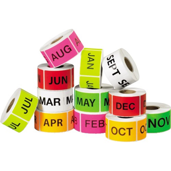 W.B. Mason Co. Months Of The Year Labels, 2 in x 3 in, Easy Order Packs, Assorted Colors, 500/Roll, 12 Rolls/Case