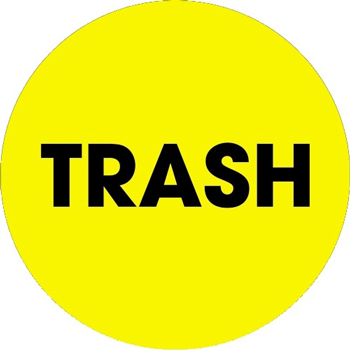 W.B. Mason Co. Labels, Trash, 2 in Diameter Circle, Fluorescent Yellow, 500/Roll