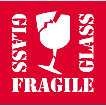 W.B. Mason Co. Labels, Fragile- Glass, 4 in x 4 in, Red/White, 500/Roll