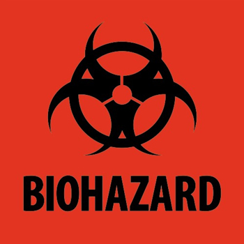 W.B. Mason Co. Labels, Biohazard, 4 in x 4 in, Fluorescent Red, 500/Roll